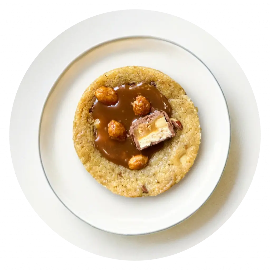 Cookie cacahuètes et caramel dans une assiette